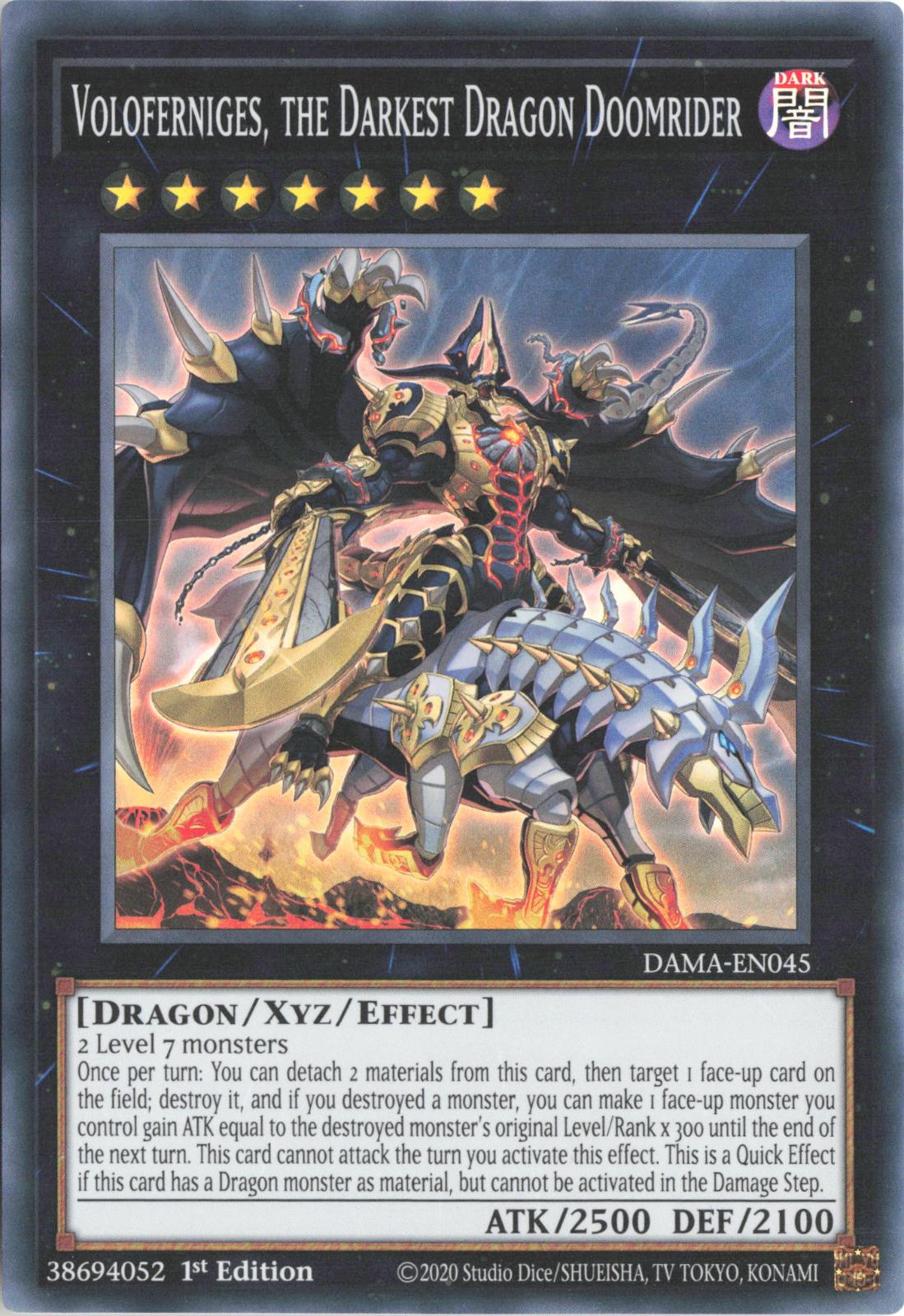 Voloferniges, the Darkest Dragon Doomrider DAMA-EN045 Dawn of Majesty Yu-Gi-Oh 1st Edition