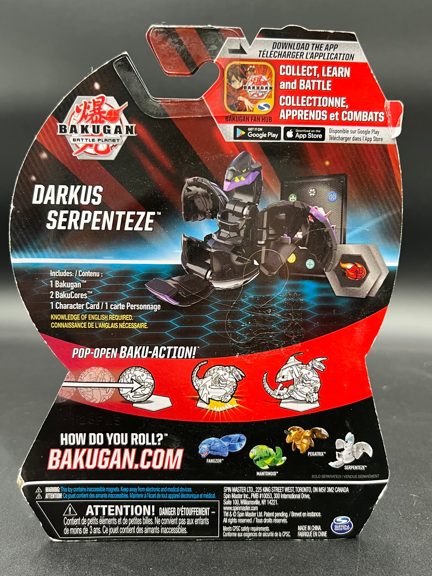 Bakugan, Darkus Serpenteze, 2-inch Tall Collectible Action Figure and Trading Card, for Ages 6 and Up