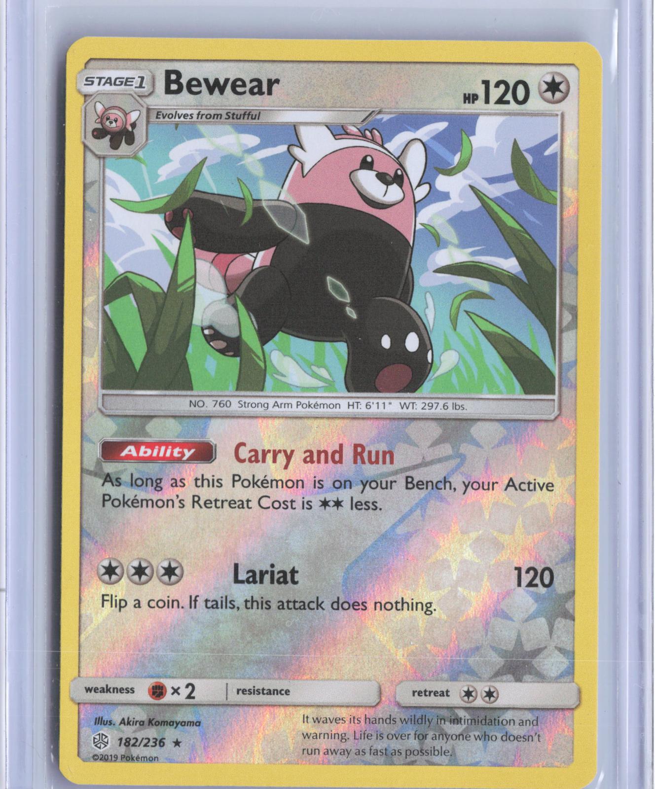 Bewear 182/236 Rare Cosmic Eclipse Pokemon Reverse Holo TCG Card