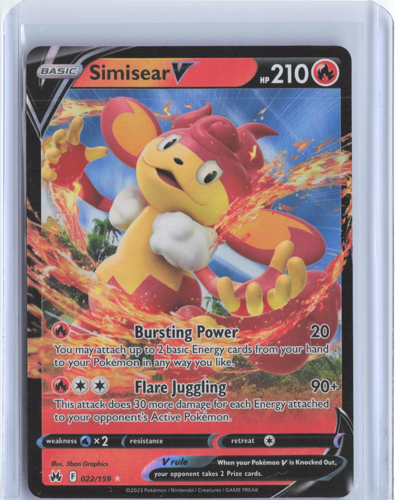 Simisear V 022/159 Holo V Rare Crown Zenith Pokemon
