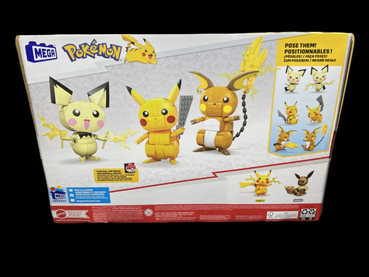 MEGA Construx Pokémon Pichu Pikachu Raichu Build and Show Evolution Trio - GYH06