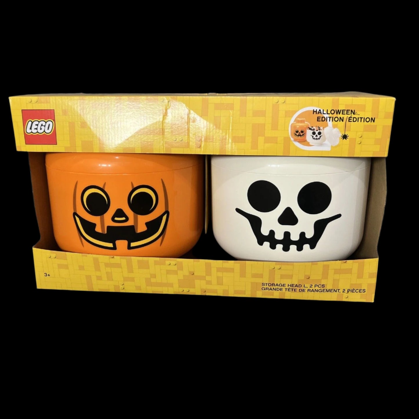 Lego Giant Halloween Special Edition Storage Head 2 Piece Set Pumpkin Skeleton
