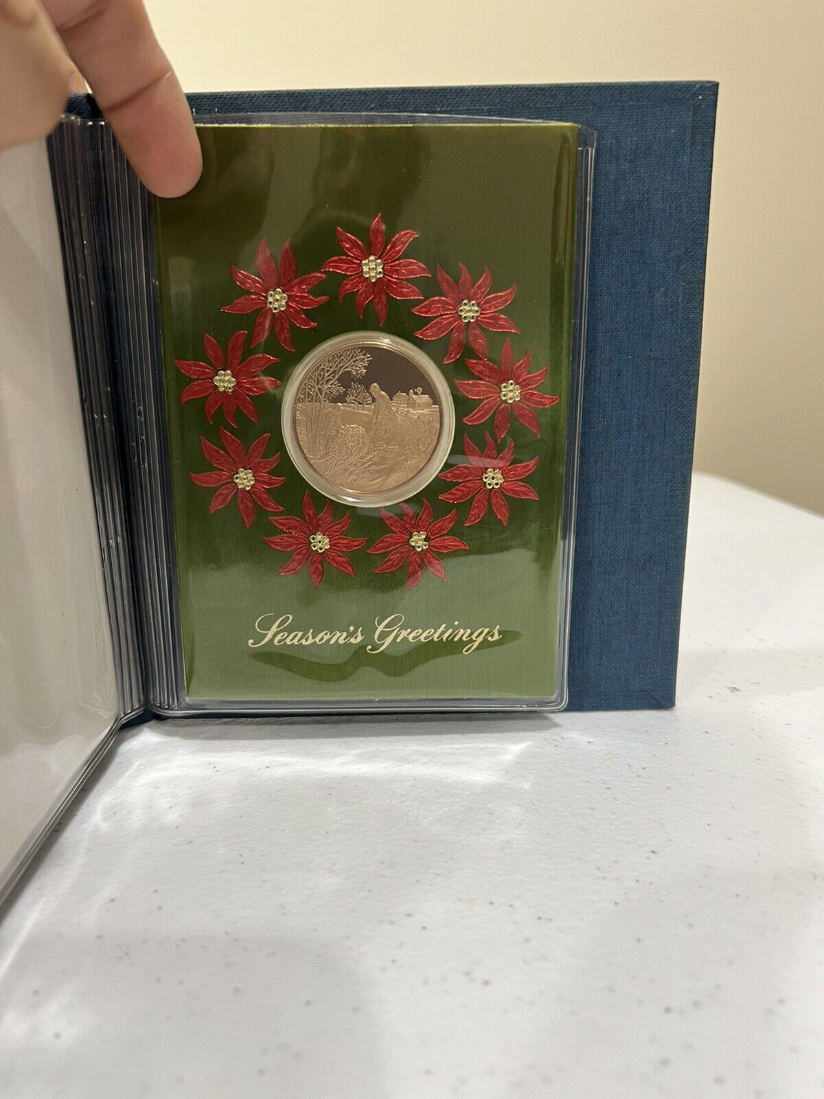 1973 CHRISTMAS FRANKLIN MINT 4 BRONZE MEDAL + CARD SET ORIGINAL 5634L