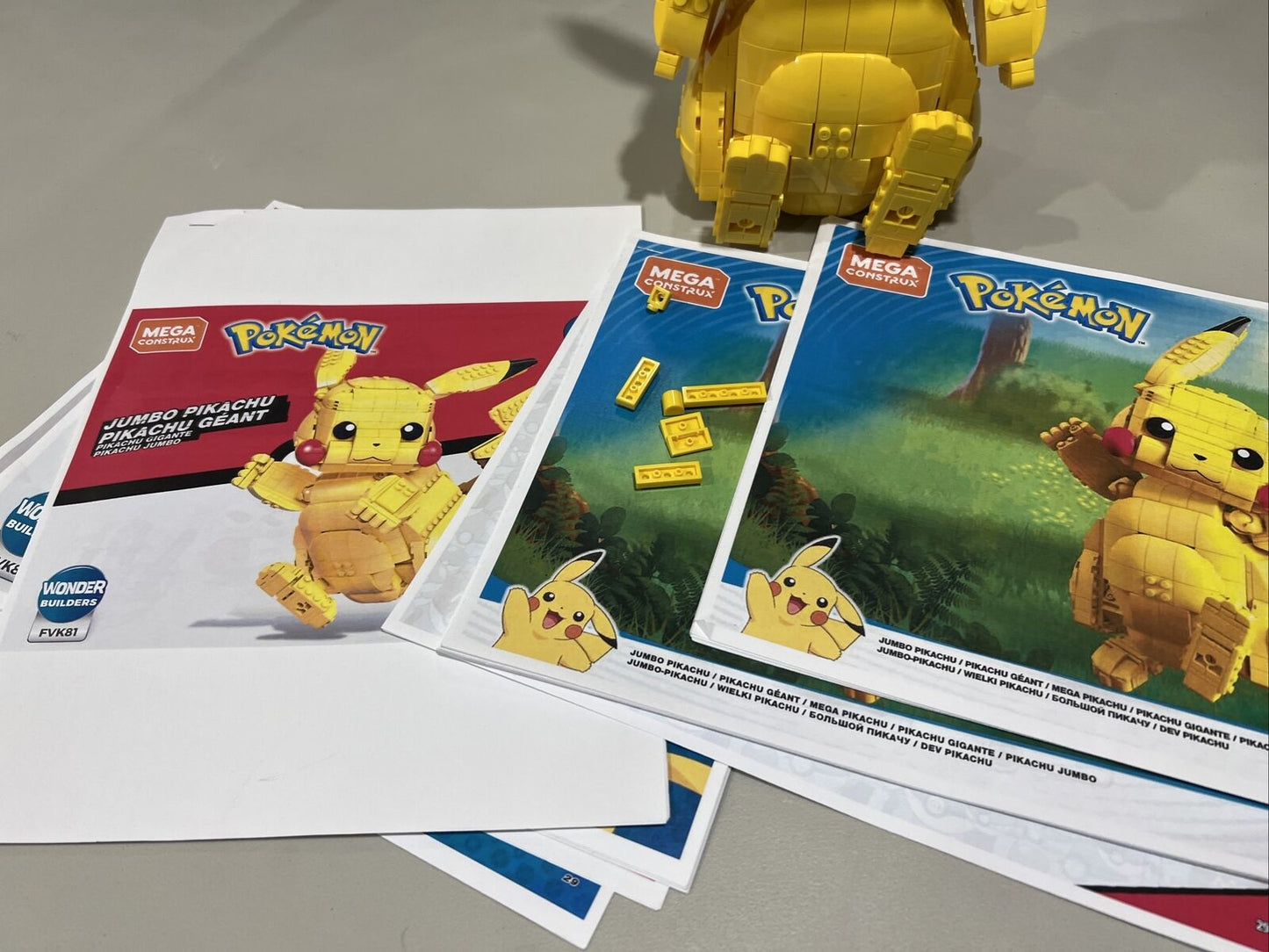 Mega Construx #FVK81 12" JUMBO PIKACHU Pokemon Building Set Manuals read descr
