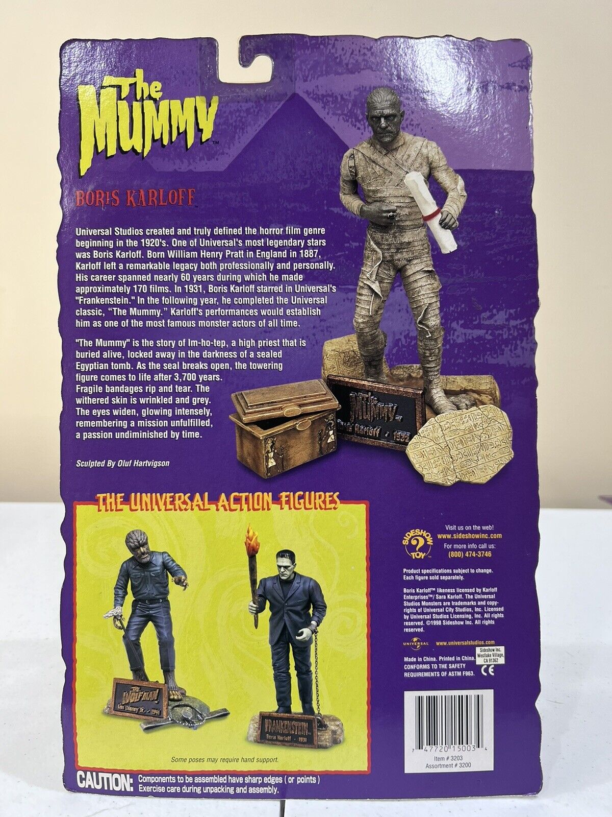 1999 SIDESHOW TOYS UNIVERSAL MONSTERS 8” THE MUMMY FIGURE (MIP) SERIES 1