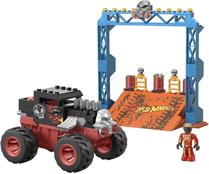 MEGA Hot Wheels Monster Trucks Toy Car Building Set, Smash & Crash Bone Shaker Crush Course with 151 Pieces, 1 Micro Figure Driver, Red, Age 5+ Years