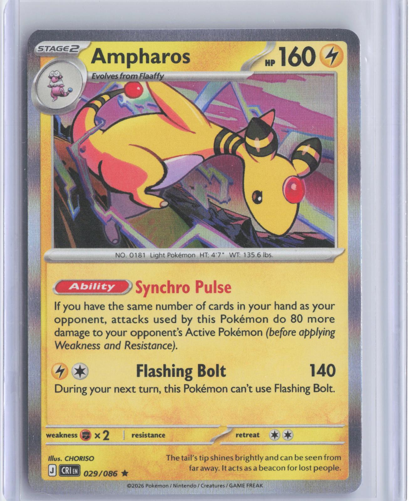 Ampharos 029/086 Rare Chaos Rising Pokemon Holo TCG Card