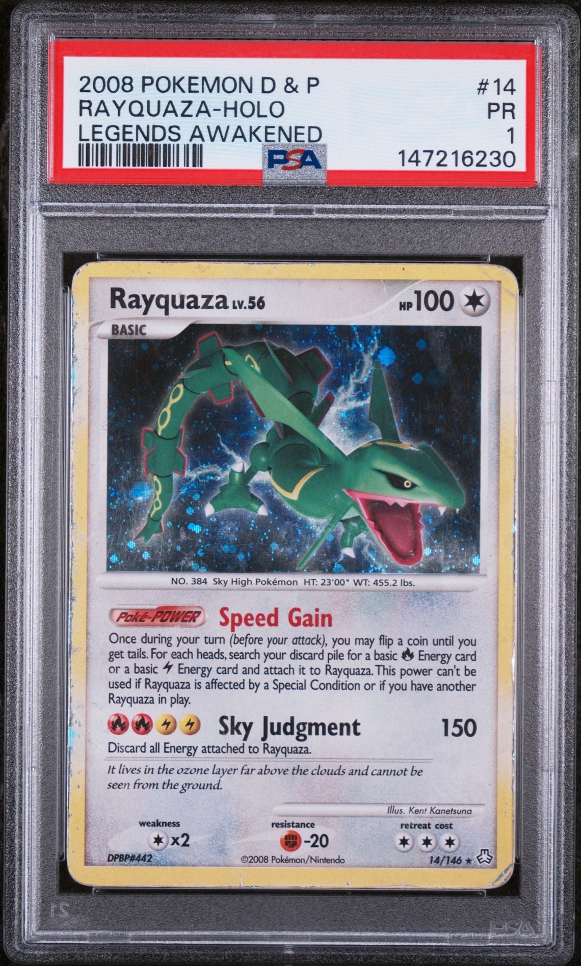 PSA 1 2008 POKEMON DIAMOND & PEARL LEGENDS AWAKENED 14 RAYQUAZA-HOLO Graded Pokémon TCG Card