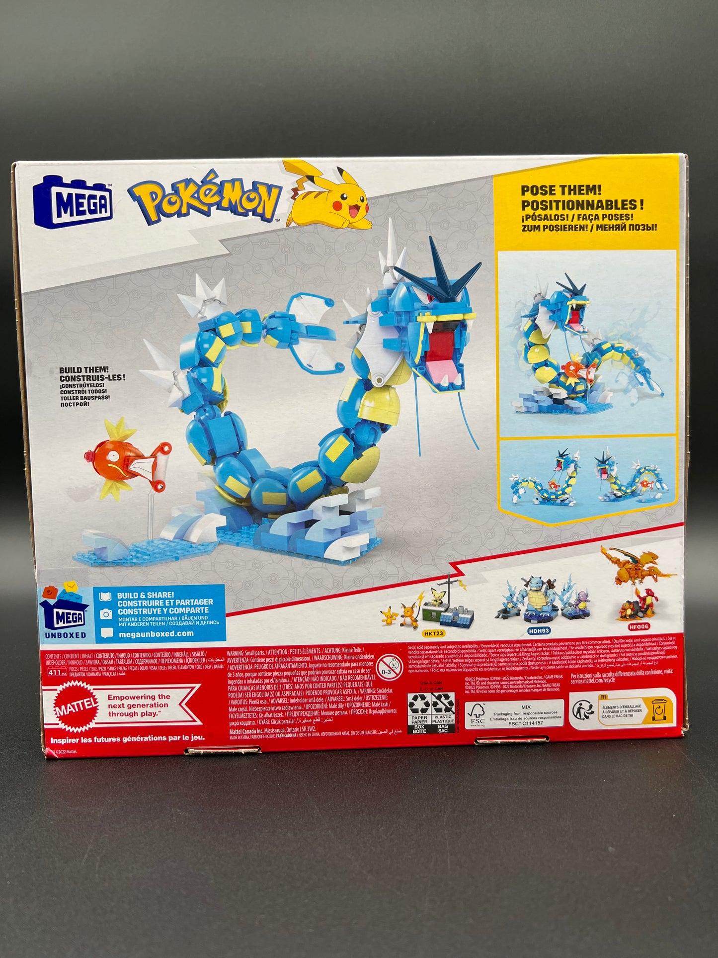 MEGA Pokemon Action Figure Building Set for Kids, Magikarp Development Set with 411 Pieces, Building Adjustable Gyarados, 20 Inch High, HNT95