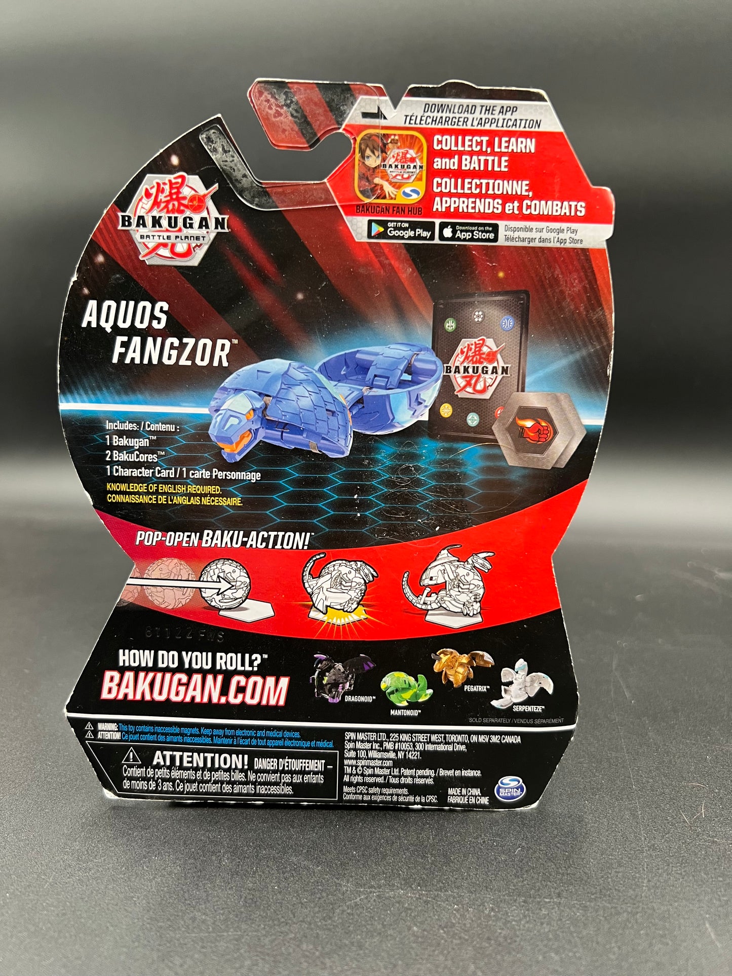 Bakugan, Aquos Fangzor, 2-inch Tall Collectible Action Figure and Trading Card, for Ages 6 and Up