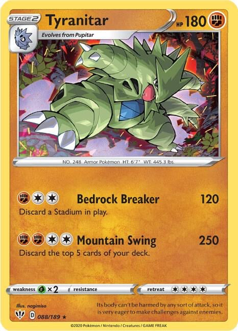 Tyranitar Holo Rare 088/189 - SWSH03: Darkness Ablaze (SWSH03) Pokémon Card TCG