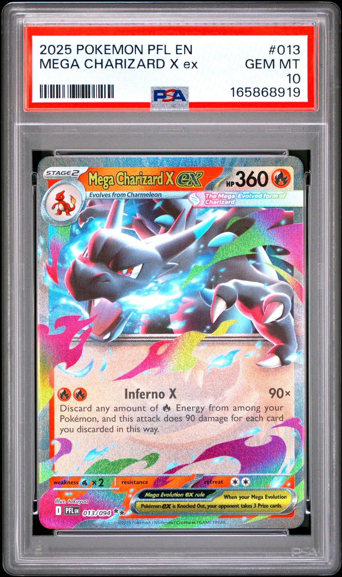 PSA 10 2025 POKEMON PFL EN-PHANTASMAL FLAMES 013 MEGA CHARIZARD X EX Graded Pokémon TCG Card