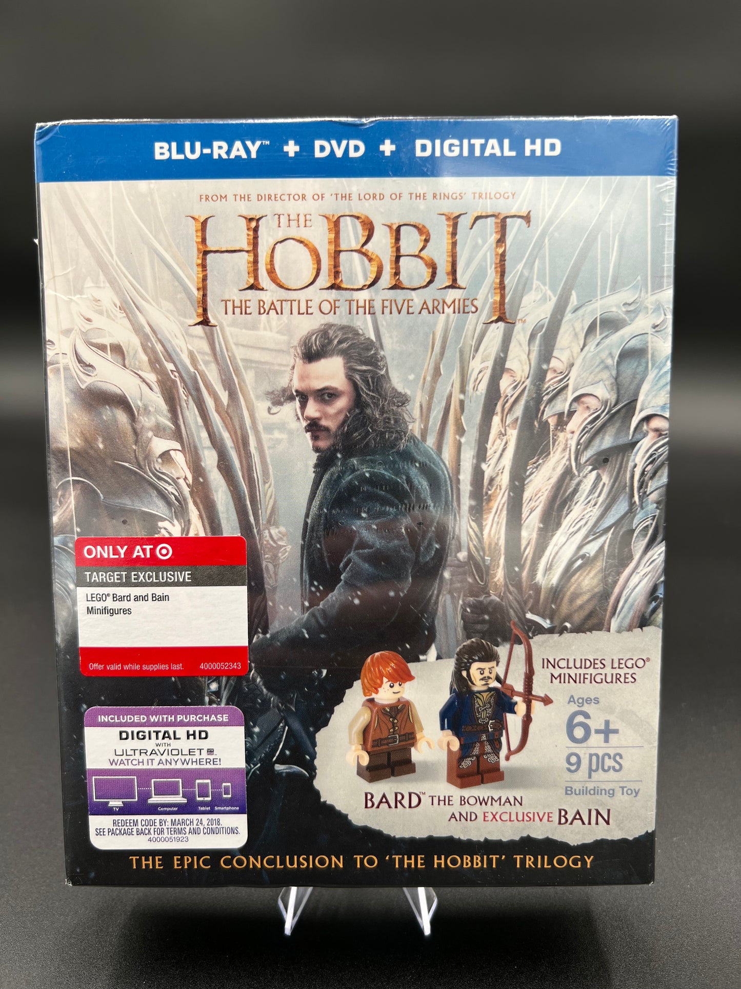 LEGO The Hobbit The Battle of the Five Armies Blue Ray DVD with Bard the Bowman and Exclusive Bain Minifigure Target Exclusive Sealed
