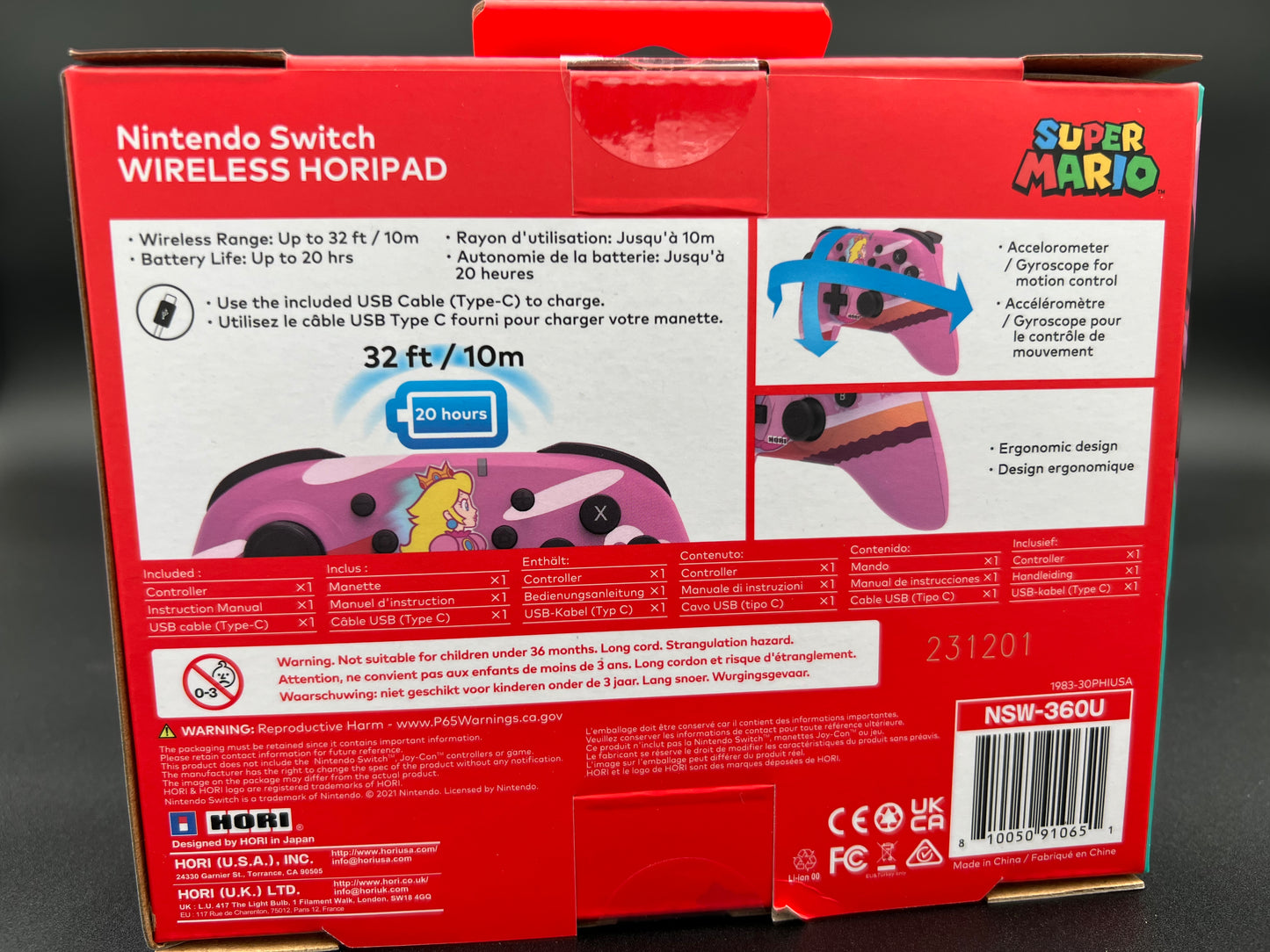 Nintendo Switch Hori Horipad Mario Princess Peach Wireless Motion Controller New