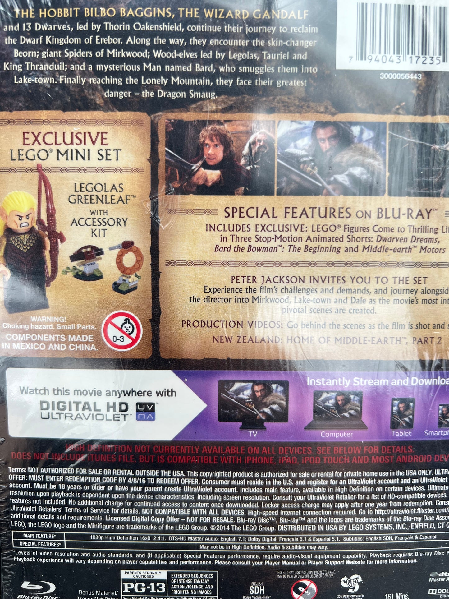 LEGO The Hobbit The Desolation of Smaug Blue Ray DVD with Legolas Greenleaf Target Exclusive 33 Piece LEGO Set Sealed