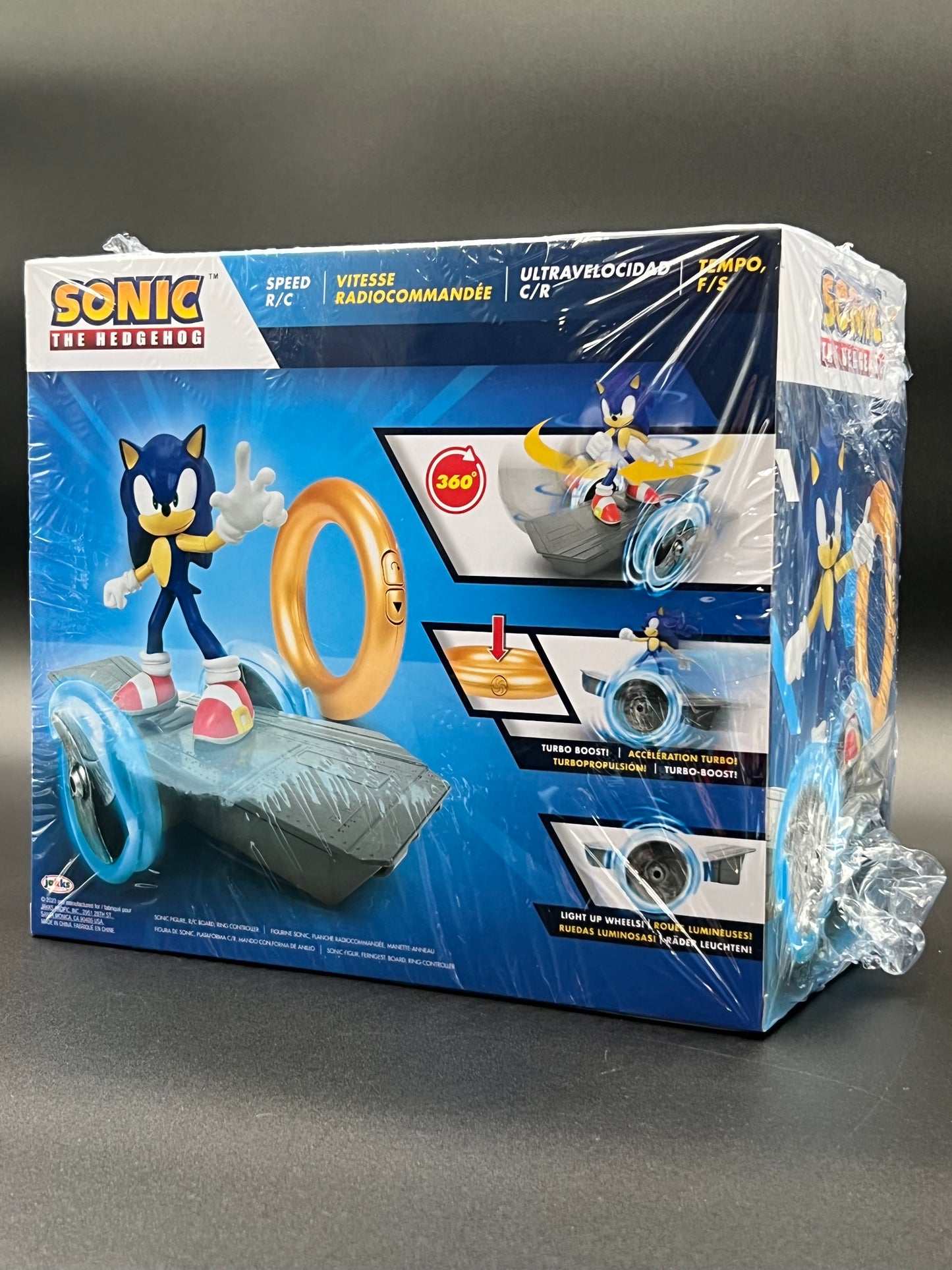 Sonic The Hedgehog Speed RC Skateboard Vehicle with Gold Ring Controller – Light Up Wheels & 360 Spins, Turbo Mode for Extra Boost, 2.4GHz, 100FT Range