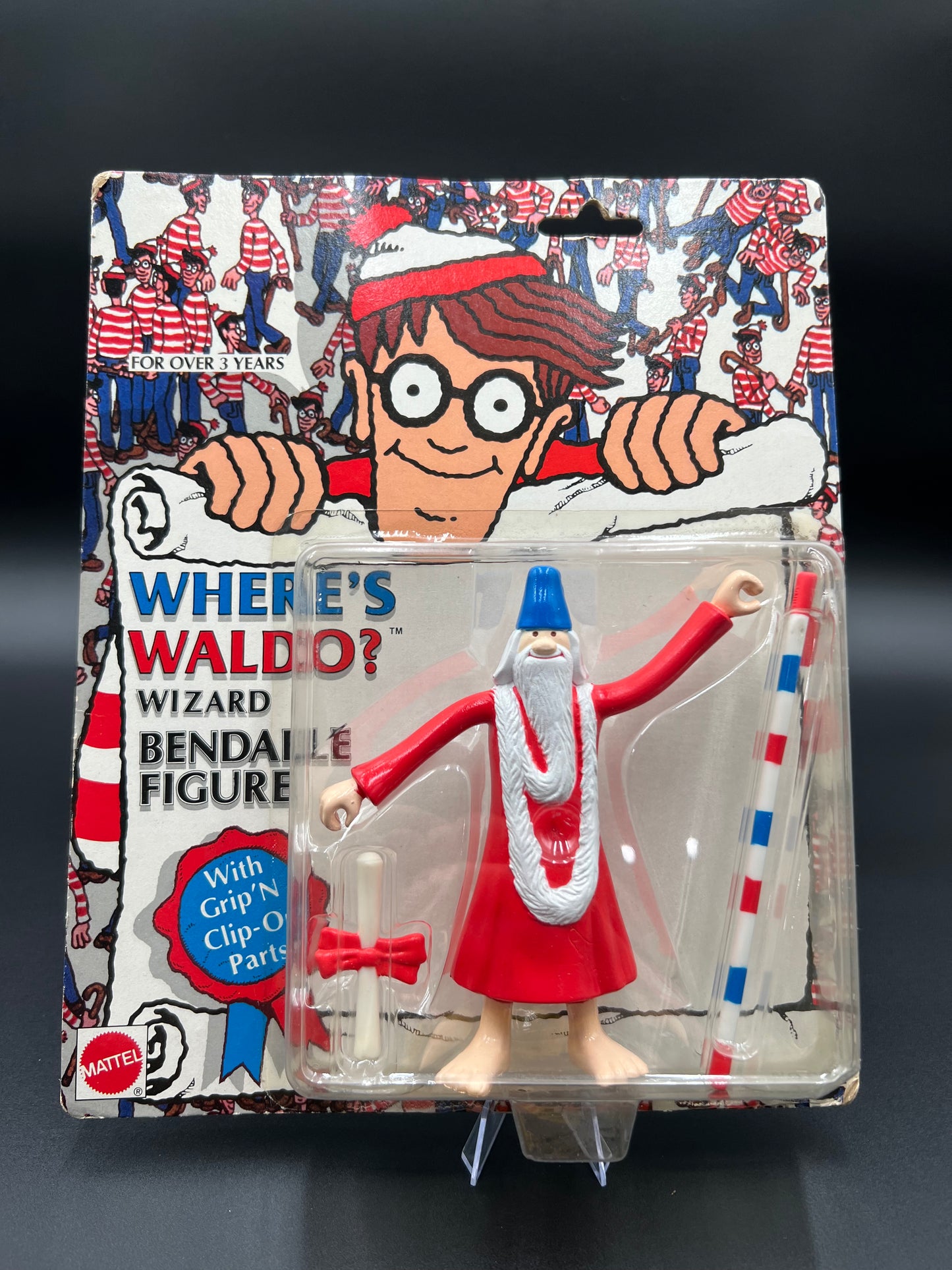 Where's Waldo Wizard Bendable Figure Mattel 1991 New With Grip and Clip on Parts