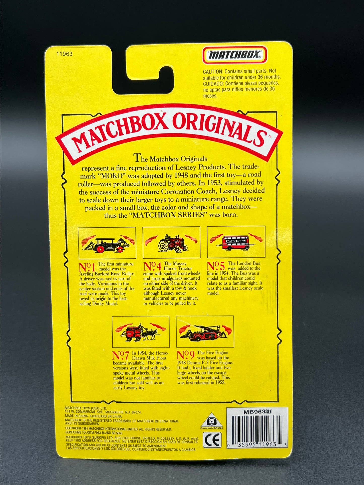 1993 Matchbox Originals Limited Edition Collectors' Series I 1:72 Scale Diecast Vehicle with Authentic Collector Box: The Fire Engine No 9