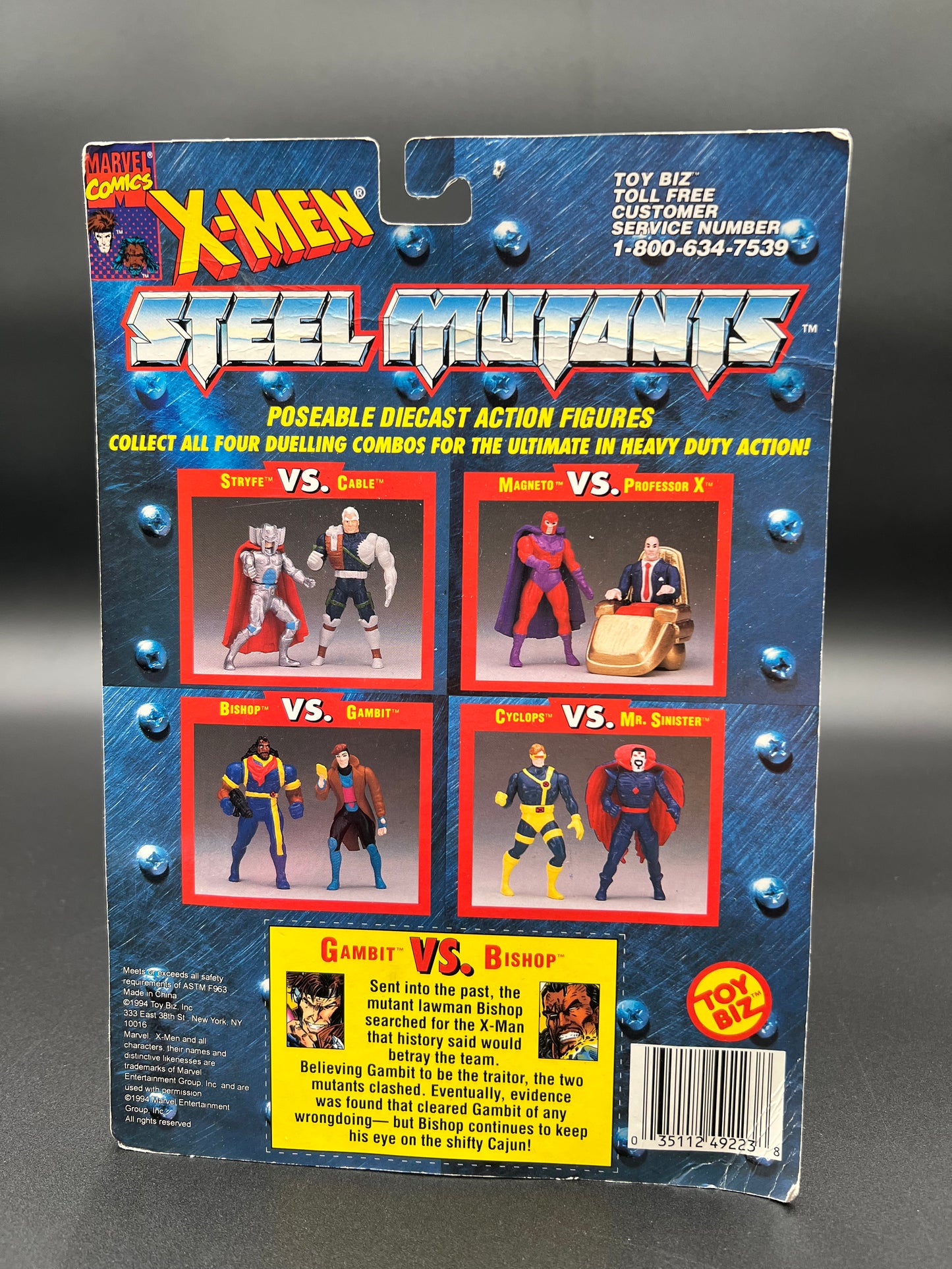 Marvel X-Men Steel Mutants GAMBIT vs BISHOP Die Cast Metal Toy Biz Figure 1994