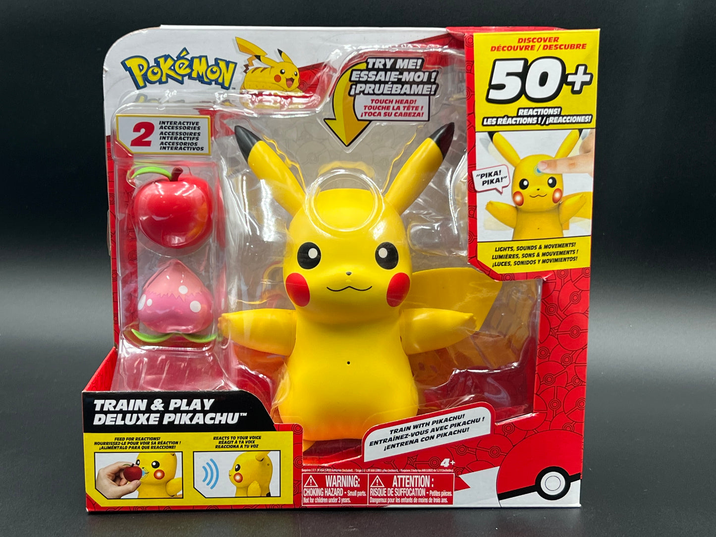 Pokémon Train and Play Deluxe Pikachu - 4.5-Inch Pikachu Figure with Lights, Sounds, and Moving Limbs Plus Interactive Accessories