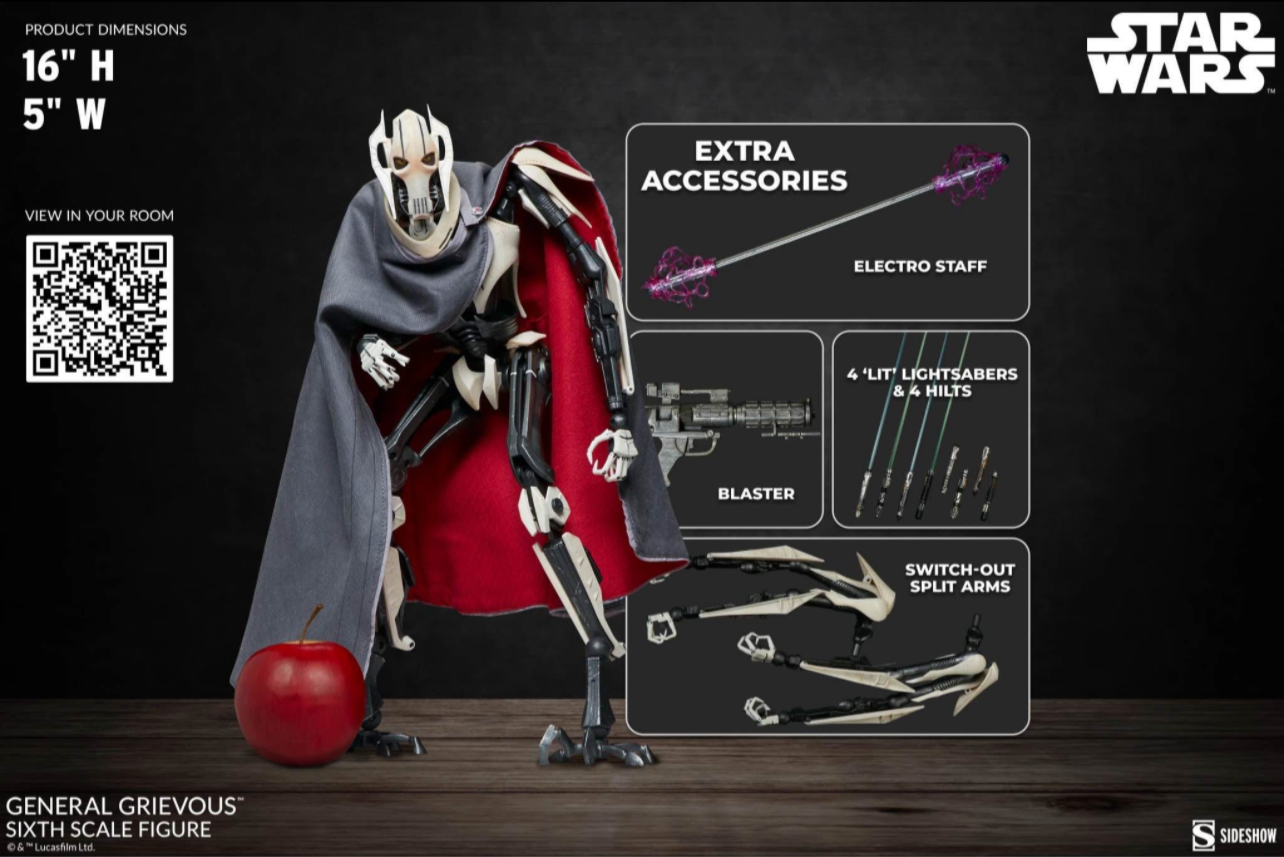 General Grievous Sixth Scale Figure by Sideshow Collectibles New (Open Box) Star Wars Collectible