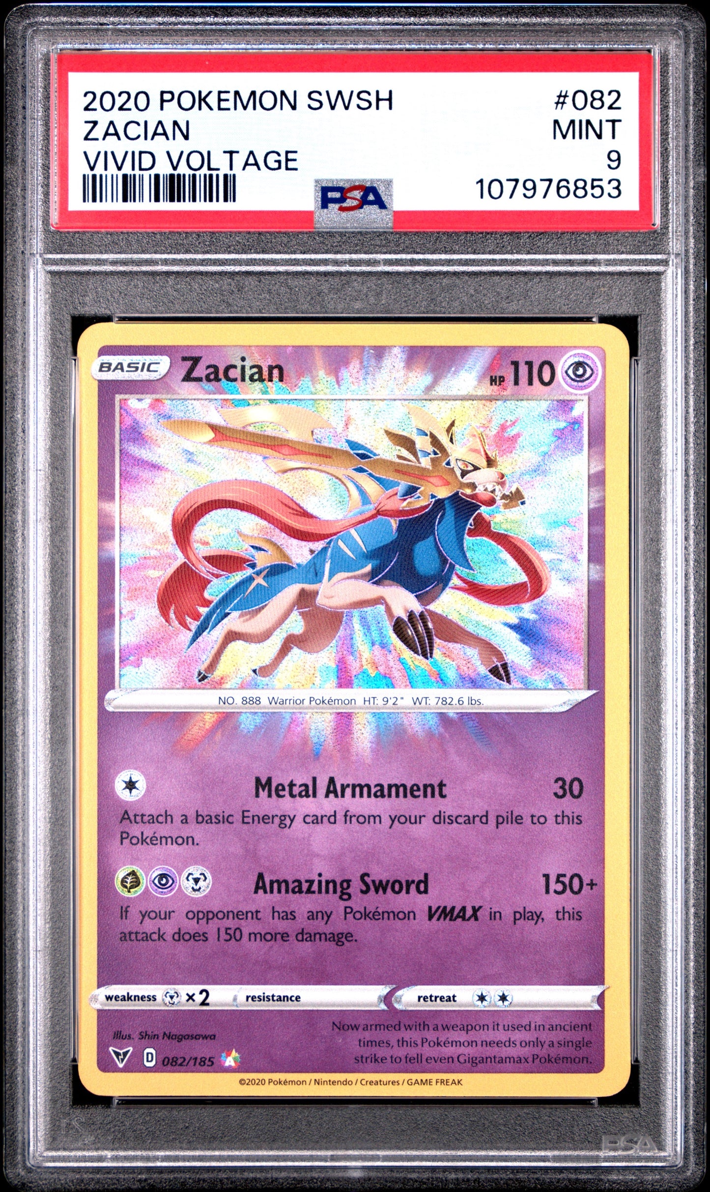 PSA 9 2020 Pokemon - Zacian 082/185 Vivid Voltage Amazing Rare