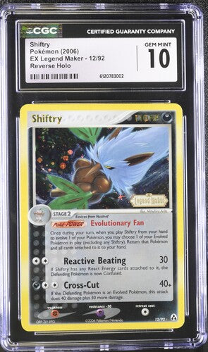 CGC 10 Shiftry 12/92 Reverse Holo - Legend Maker (LM) Graded Pokémon Card TCG