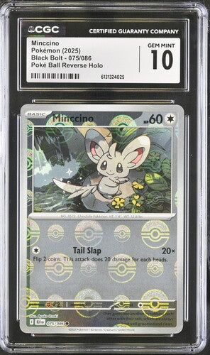 CGC 10 Minccino 075/086 (Poke Ball Pattern) - SV: Black Bolt (BLK) Graded Pokémon Card TCG