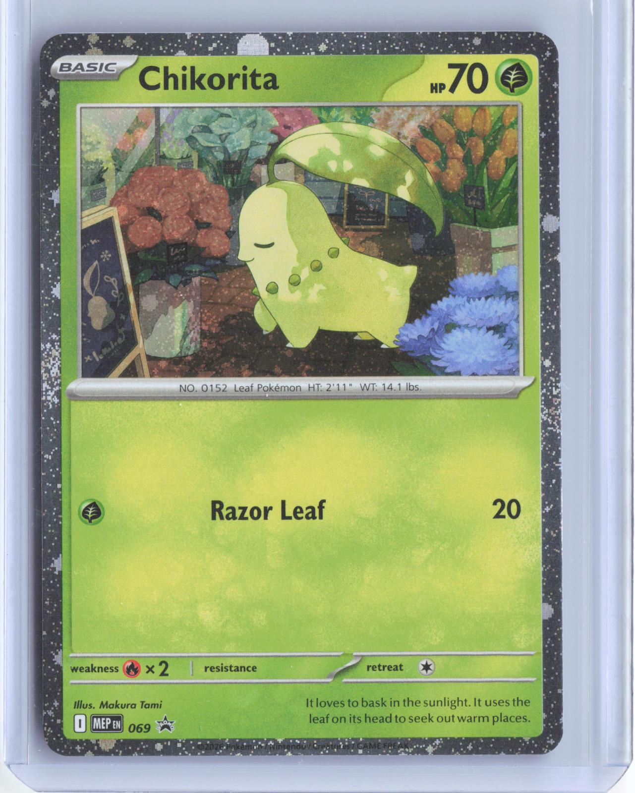 Chikorita (Cosmos Holo) 069 Holo Promo ME: Mega Evolution Promo Pokemon TCG Card
