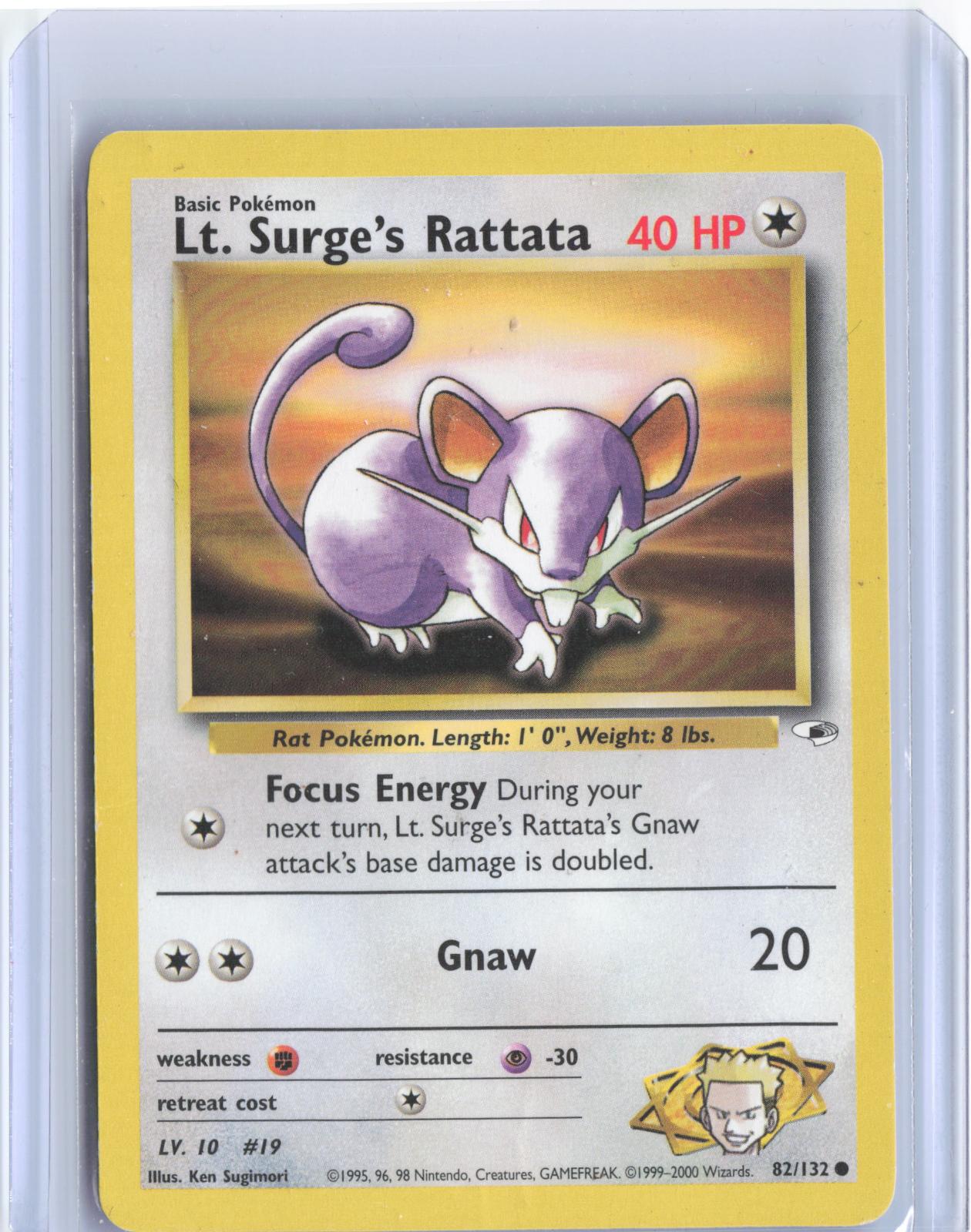 Lt. Surge's Rattata 82/132 Common Gym Heroes Pokemon Unlimited TCG Card
