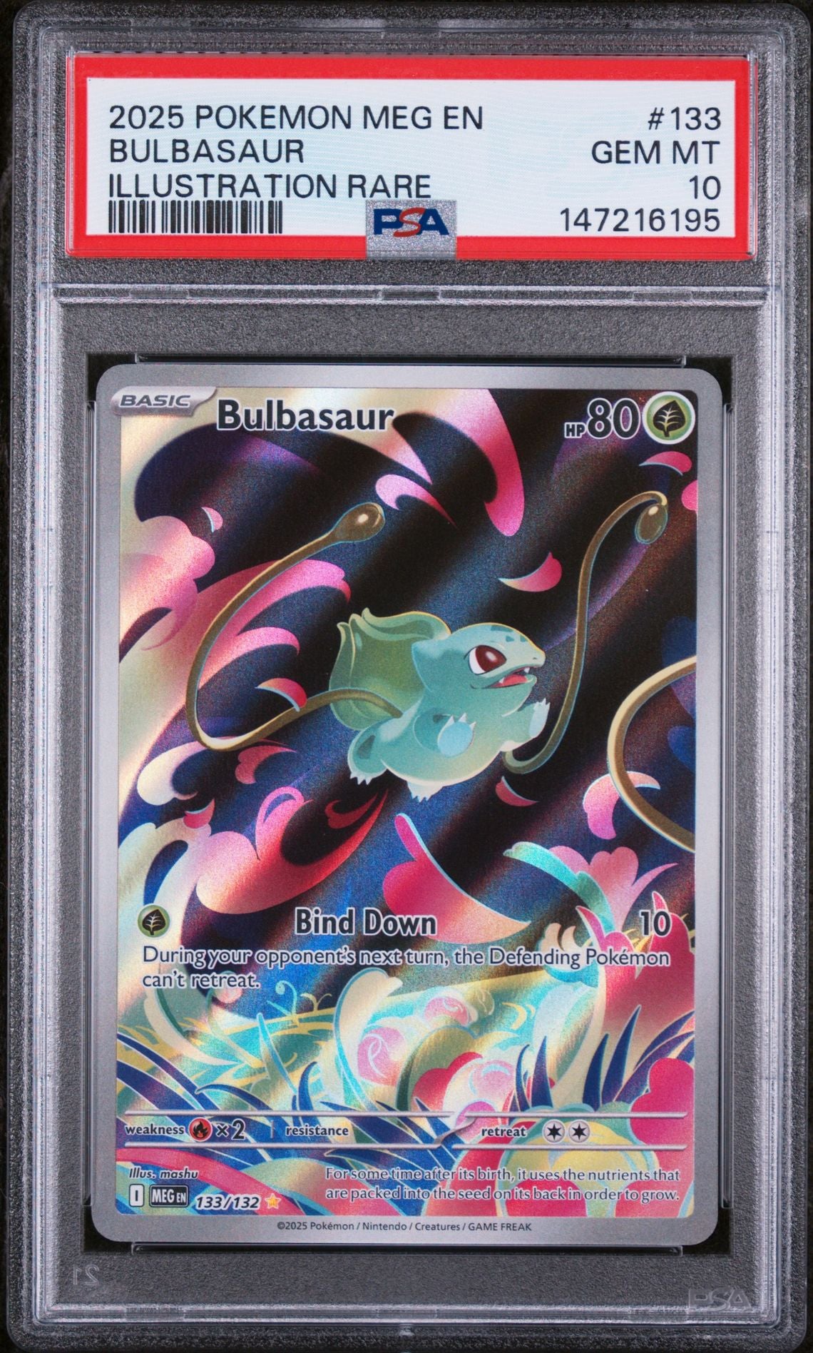 PSA 10 2025 POKEMON MEG EN-MEGA EVOLUTION 133 BULBASAUR ILLUSTRATION RARE Graded Pokémon TCG Card