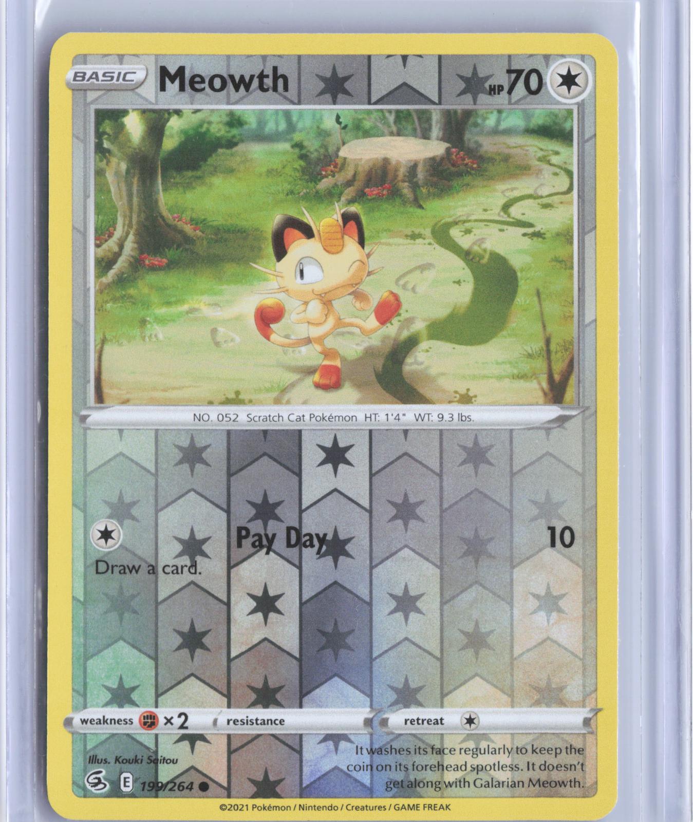 Meowth 199/264 Common Fusion Strike Pokemon Reverse Holo TCG Card