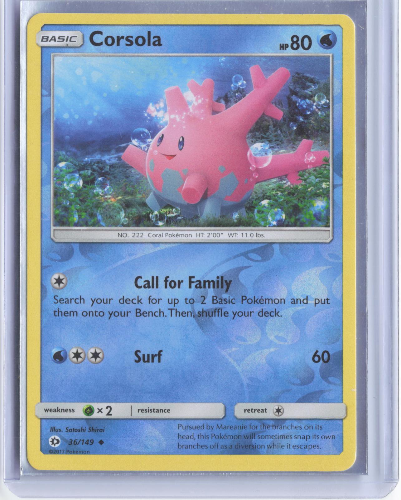 Corsola 36/149 Uncommon SM Base Set Pokemon Reverse Holo TCG Card