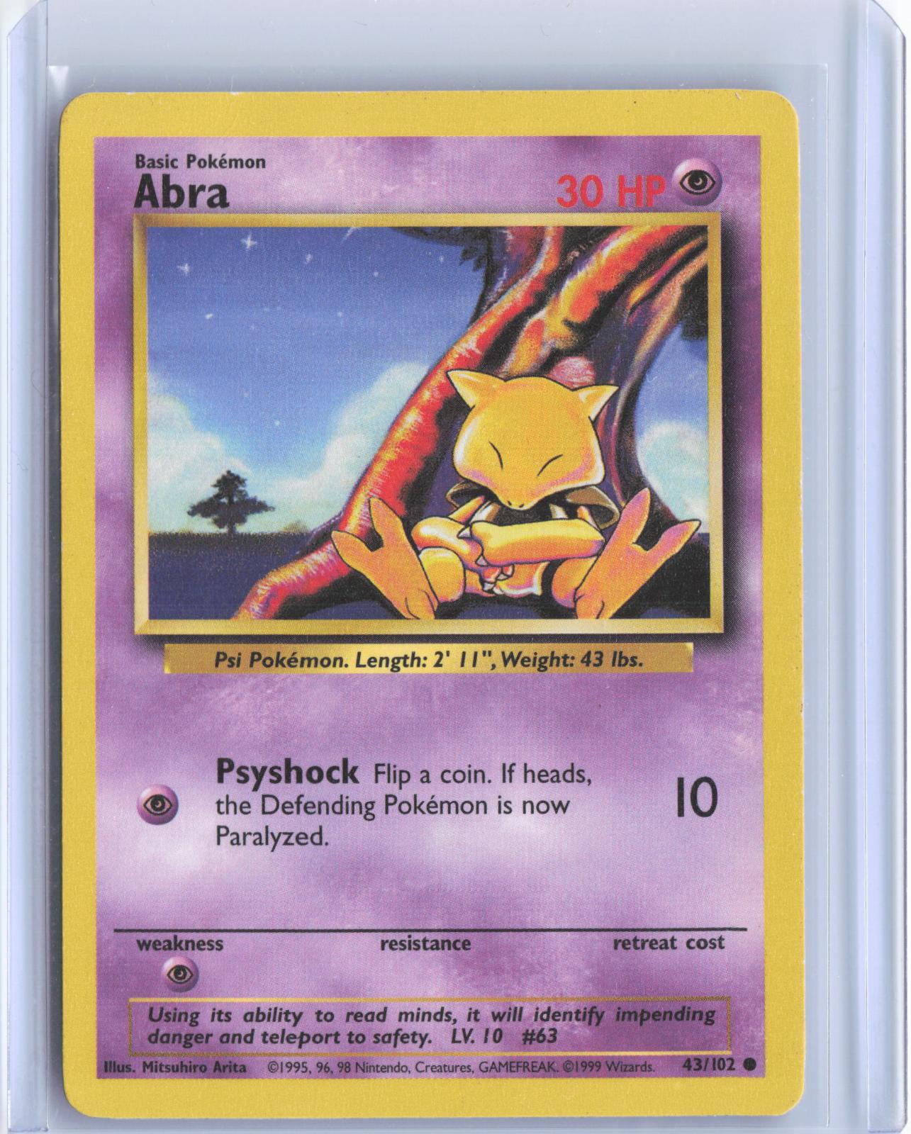 Abra 43/102 Common Base Set Unlimited Pokemon TCG Card
