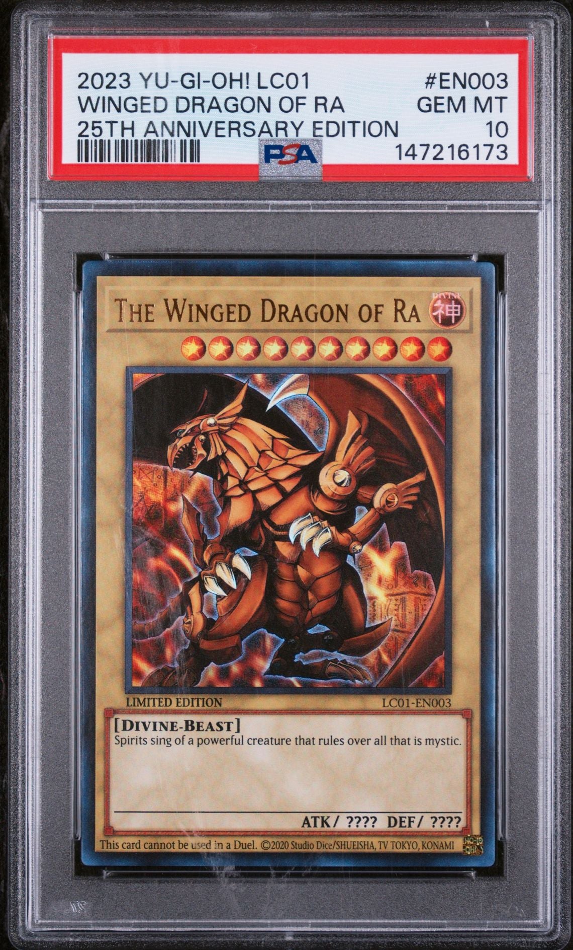 PSA 10 2023 YU-GI-OH! LC01-LEGENDARY COLLECTION: 25TH ANNIVERSARY EDITION EN003 THE WINGED DRAGON OF RA Graded Yu-Gi-Oh Card TCG