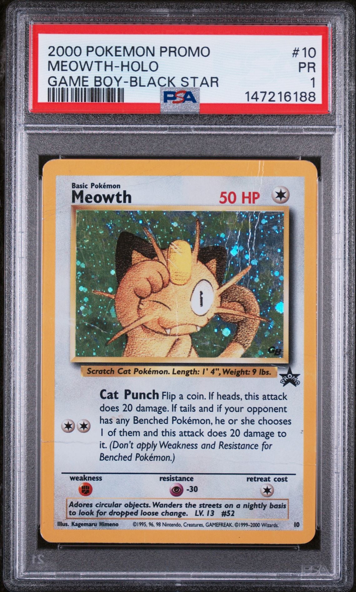 PSA 1 2000 POKEMON PROMO BLACK STAR 10 MEOWTH-HOLO GAME BOY Graded Pokémon TCG Card