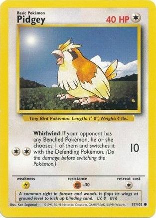 Pidgey 57/102 Common Base Set Unlimited Pokemon TCG Card