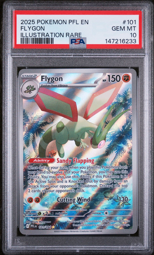 PSA 10 2025 POKEMON PFL EN-PHANTASMAL FLAMES 101 FLYGON ILLUSTRATION RARE Graded Pokémon TCG Card