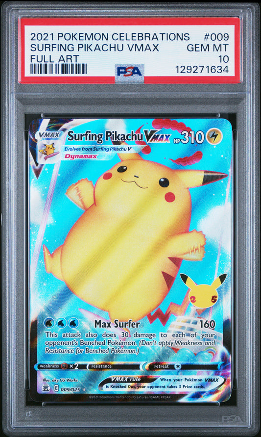 PSA 10 Surfing Pikachu VMAX 009/025 - Celebrations (CLB) Pokémon TCG