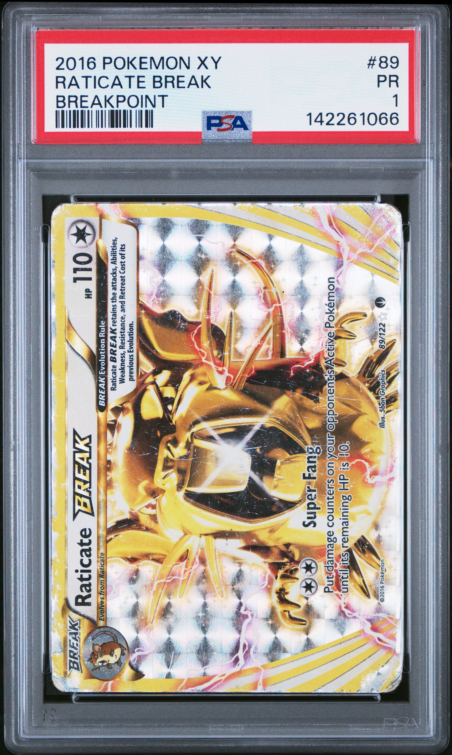 PSA 1 (POP 1 as of 2/10/26) Raticate BREAK 89/122 - XY - BREAKpoint (BKP) Graded Pokémon TCG