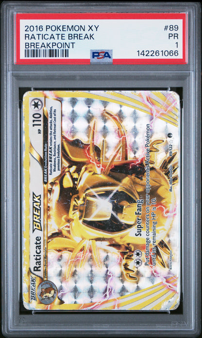 PSA 1 (POP 1 as of 2/10/26) Raticate BREAK 89/122 - XY - BREAKpoint (BKP) Graded Pokémon TCG