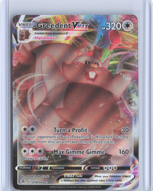 Greedent VMAX 218/264 Holo VMAX Rare Fusion Strike Pokemon