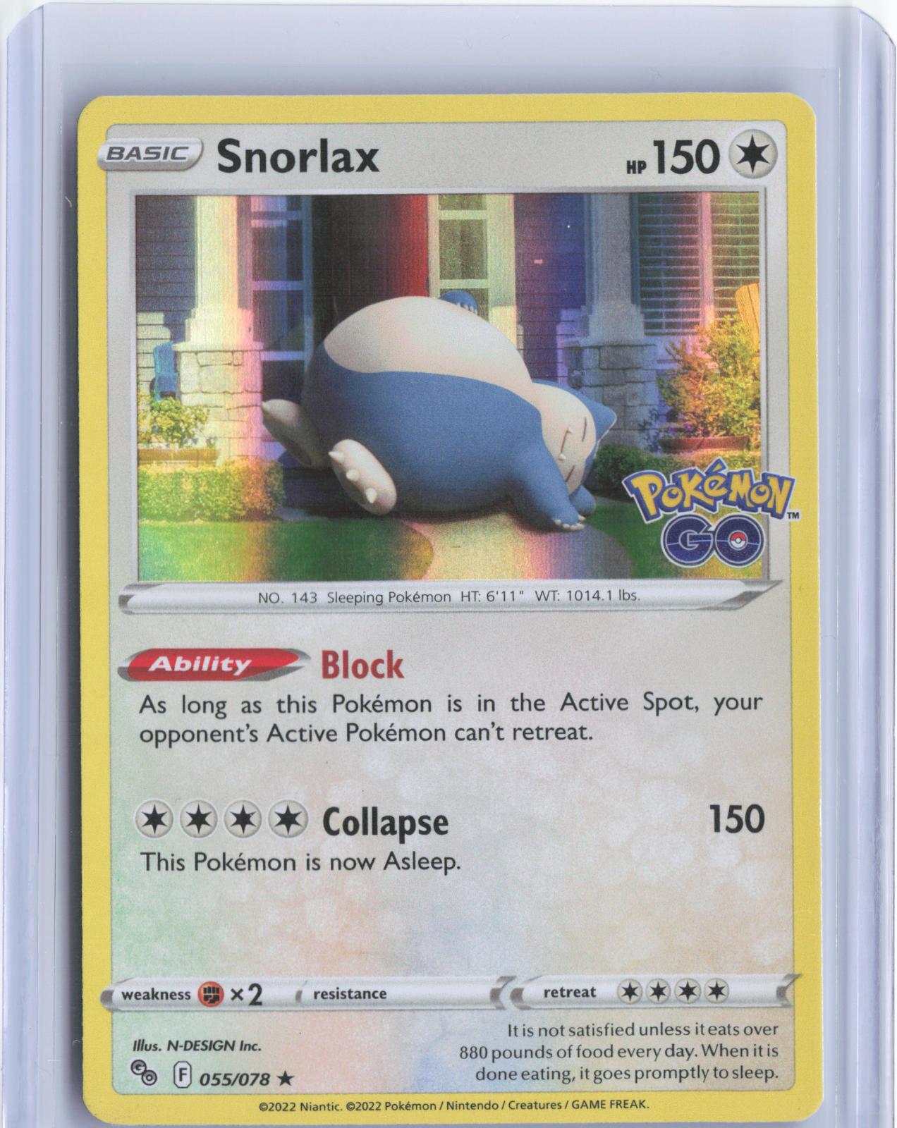 Snorlax 055/078 Holo Rare Pokemon GO Pokemon Holo TCG Card