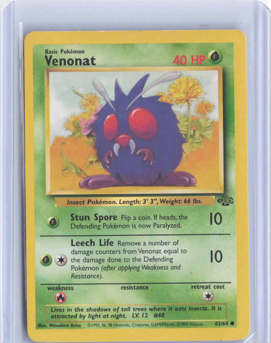 Venonat 63/64 Common Jungle Pokemon Unlimited TCG Card