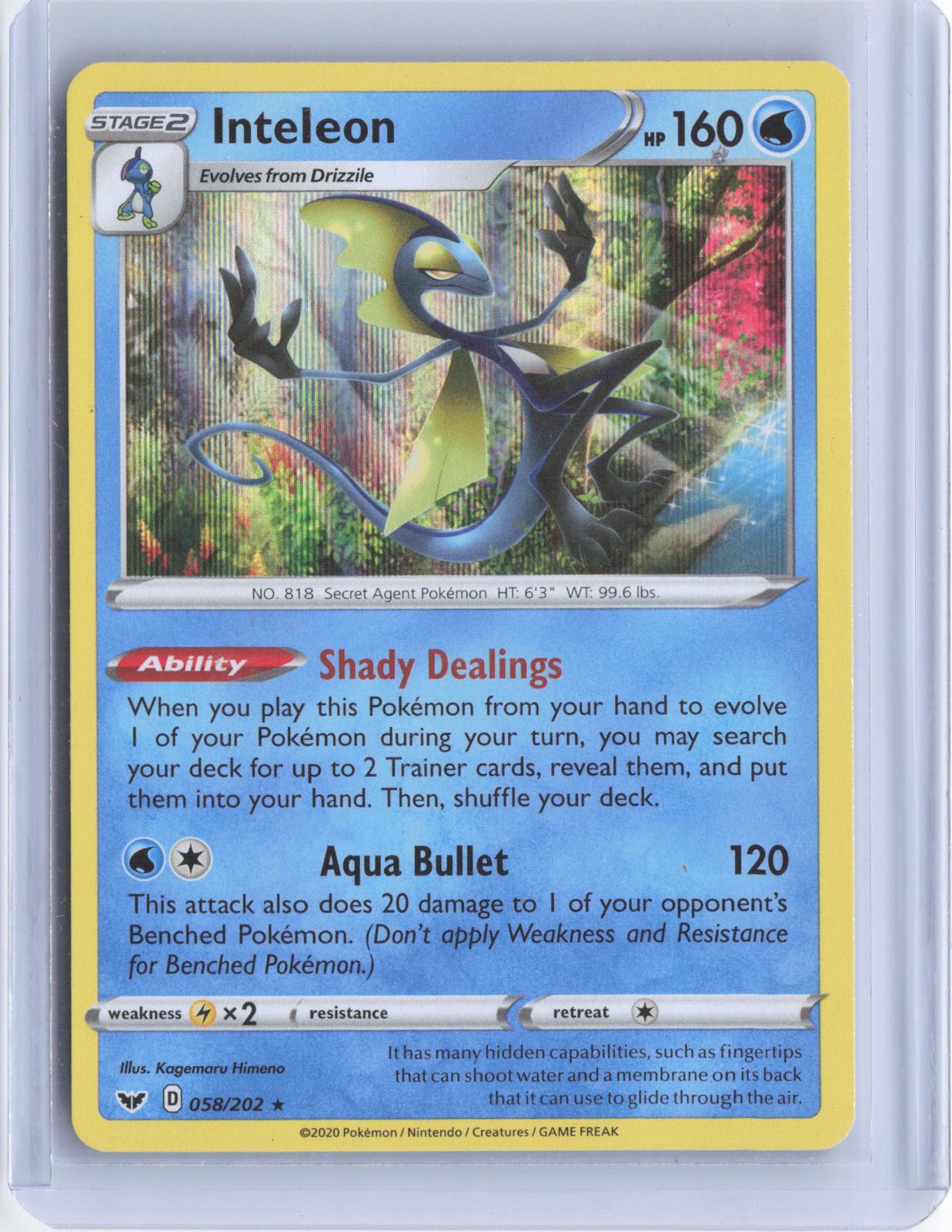 Inteleon 058/202 Holo Rare Sword & Shield Pokemon Holo TCG Card
