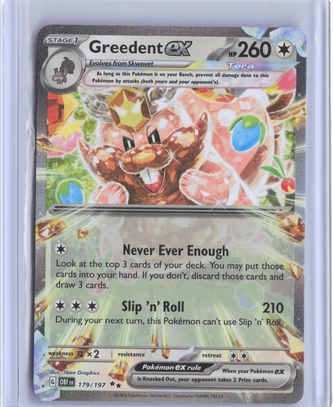 Greedent ex 179/197 Double Rare Obsidian Flames Pokemon TCG Card
