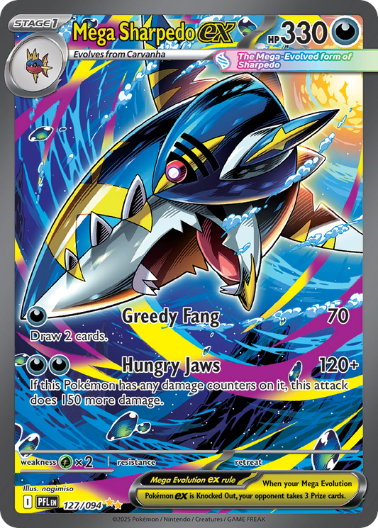 Mega Sharpedo ex 127/094 Phantasmal Flames Pokemon Holo