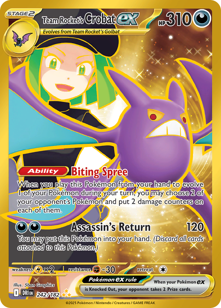 Team Rocket's Crobat ex 242/182 Hyper Rare Destined Rivals Pokemon TCG Card