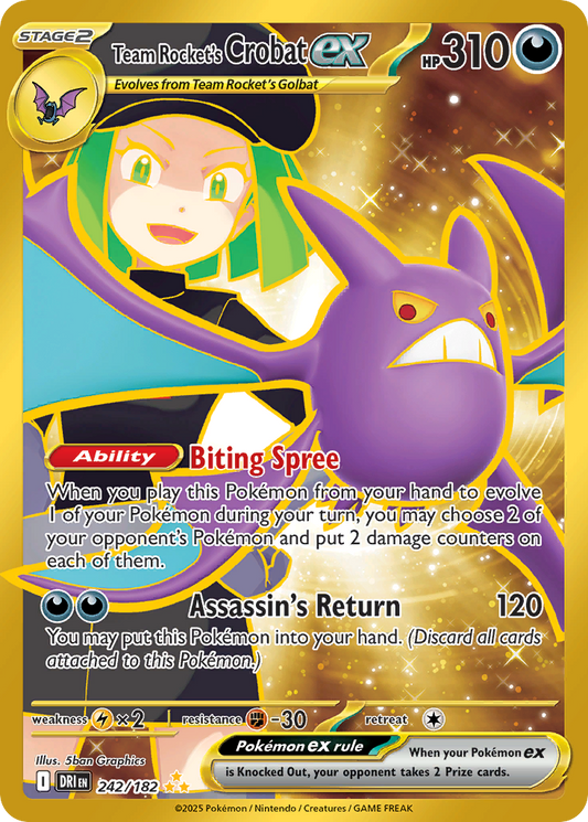 Team Rocket's Crobat ex 242/182 Hyper Rare Destined Rivals Pokemon TCG Card