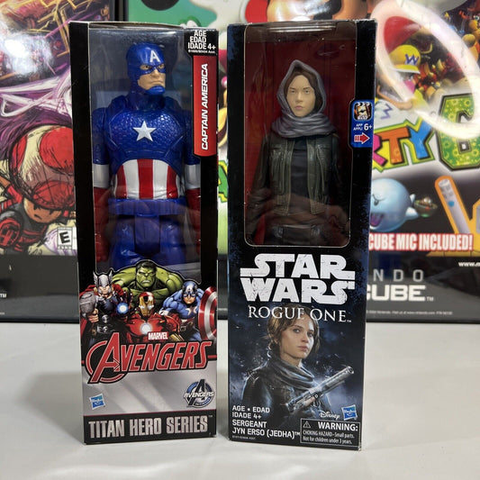 DISNEY STAR WARS SERGEANT JYN ERSO 10"  + CAPTAIN AMERICA MARVEL FIGURE HASBRO.